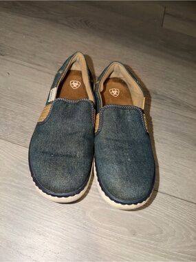 Ariat Denim Blue Slip-On Flats with Tan Accents